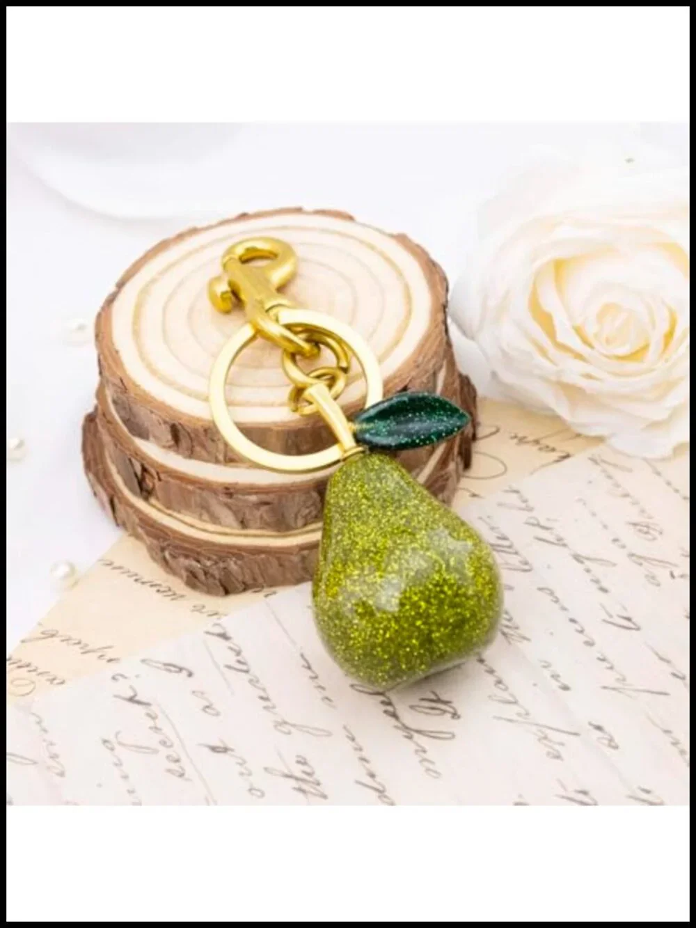Pear Shaped Keychain Charm for Bags and Keys, Stainless Steel, Elegant Gift